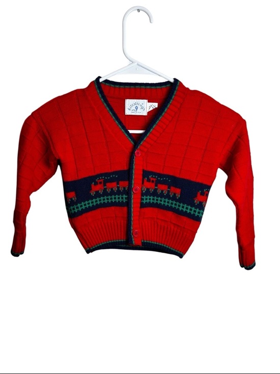 Kitestrings Other - Vtg Kitestrings Toddler 2T Red Train Knit Cardigan Sweater Holiday Made In USA